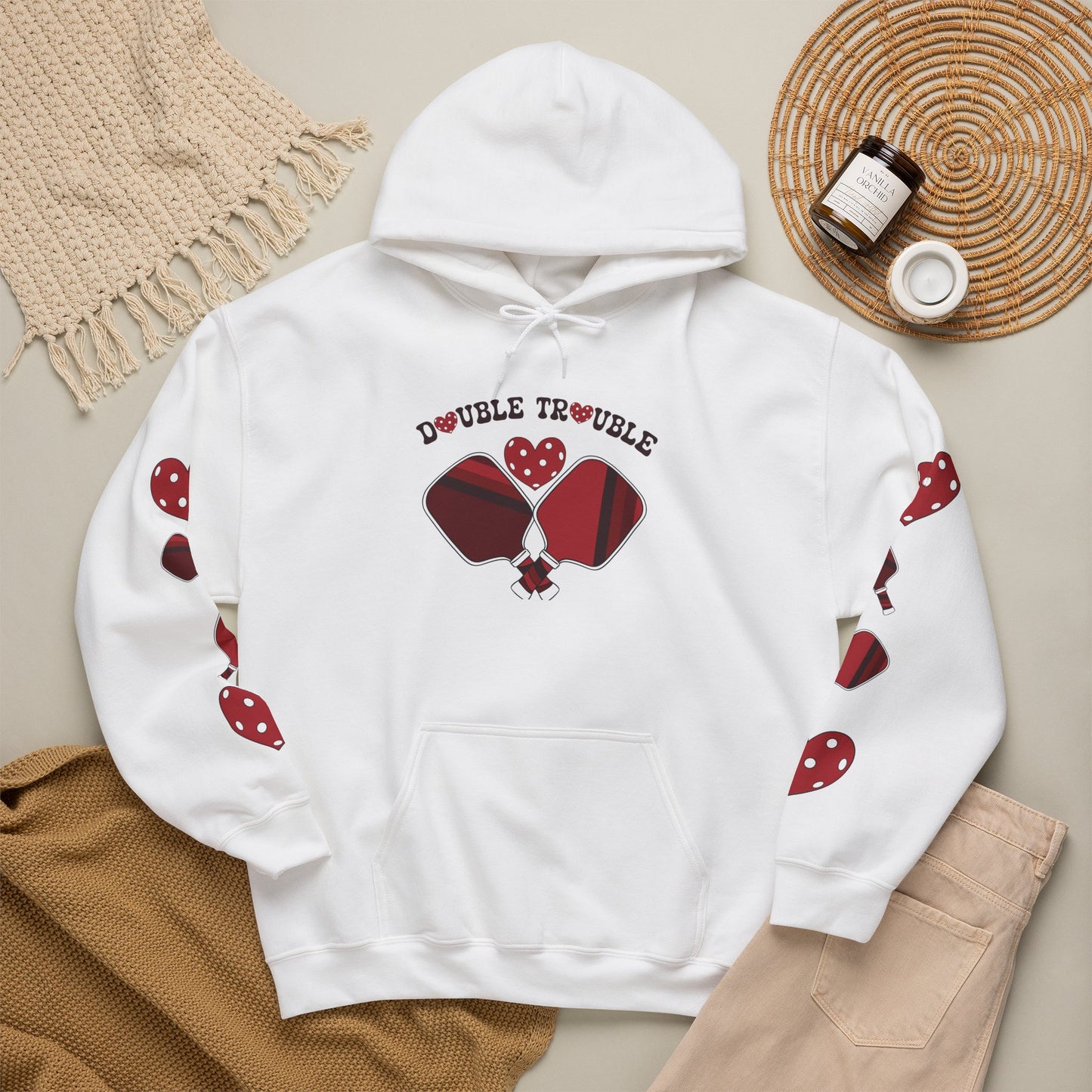 Double Trouble Pickleball Hoodie | Couple Matching Pickleball Lover Gift Light Crimson Version