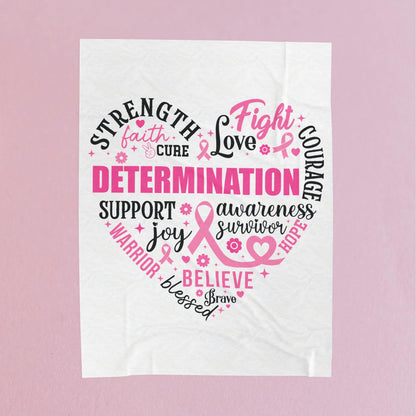 Heart Full of Fight Breast Cancer Awareness White Velveteen Plush Blanket 3 Sizes Chemotherapy Gift