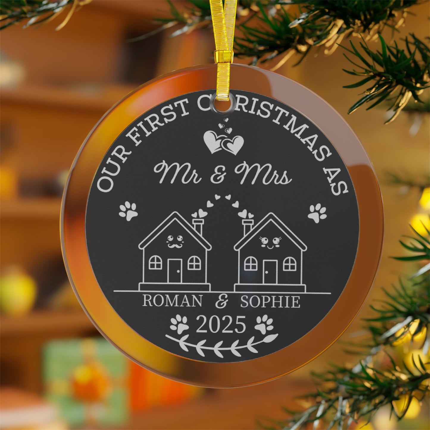 Our First Christmas Mr & Mrs Newlywed Personalized Glass Ornament Gift