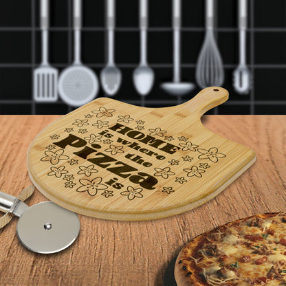 Home is Where the Pizza Is Engraved Bamboo Pizza Board House Warming Gift