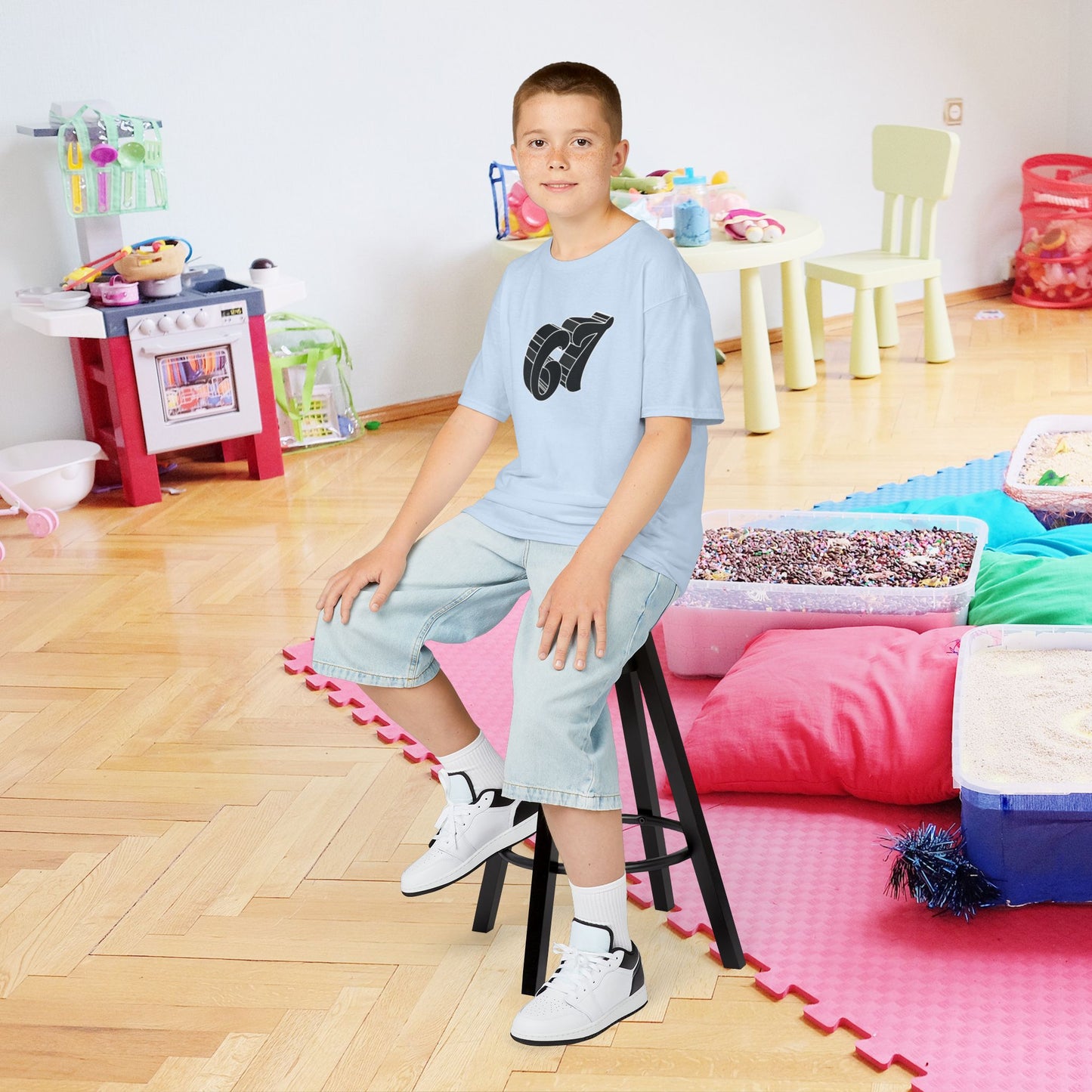 Black Word Art 67 Tee Fun Trending Kids Cotton T Shirt Six Seven Youth