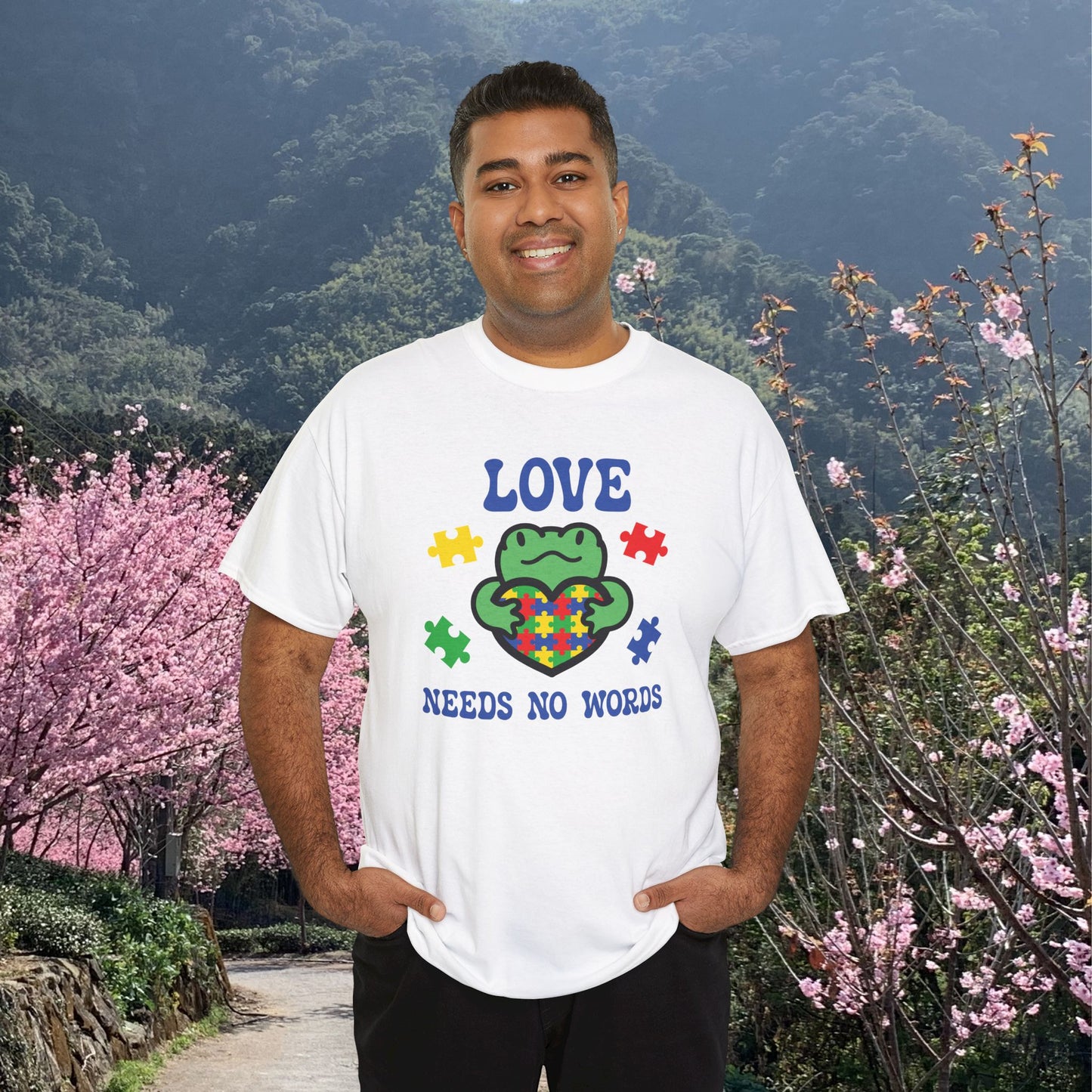 Frog Puzzle Heart Graphic Love Needs No Words Autism Awareness Unisex T Shirt