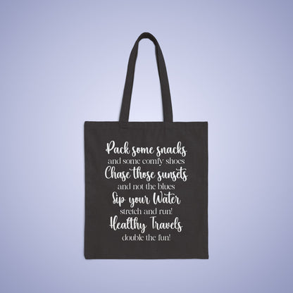 Travel Healthy Motivational Personalized Graduation Gift Black Cotton Canvas Tote Bag