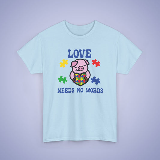 Pig Puzzle Heart Graphic Love Needs No Words Autism Awareness Unisex T Shirt