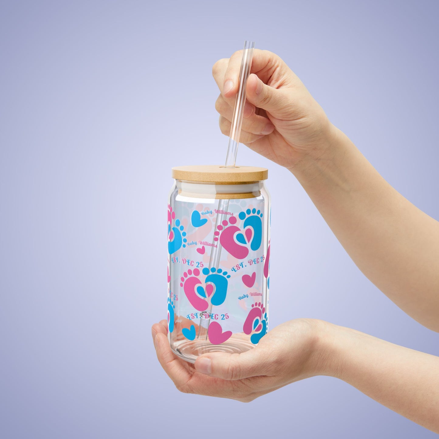 Pregnancy Announcement Gender Reveal Personalized Sipper Glass Bamboo Lid