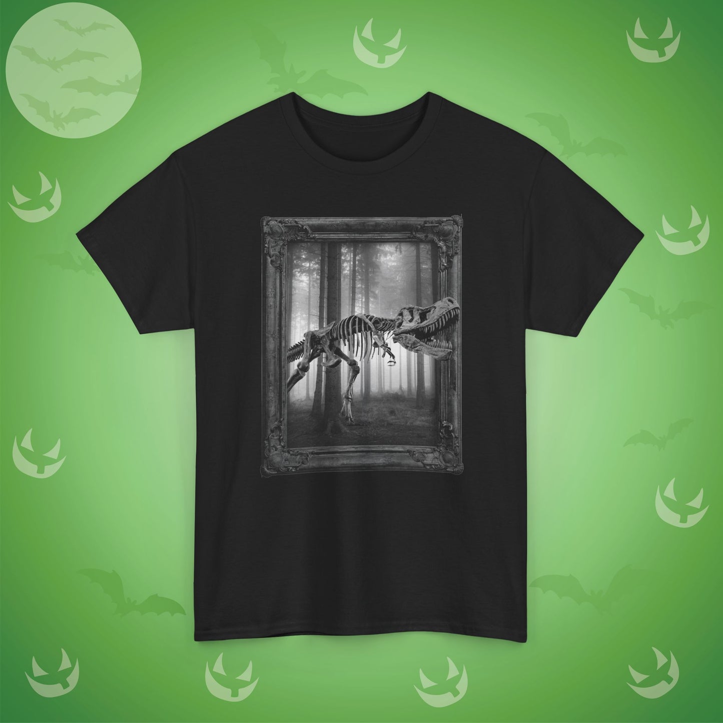 Stalking Skeletal T-Rex Halloween T-Shirt | Dinosaur Photographic Design
