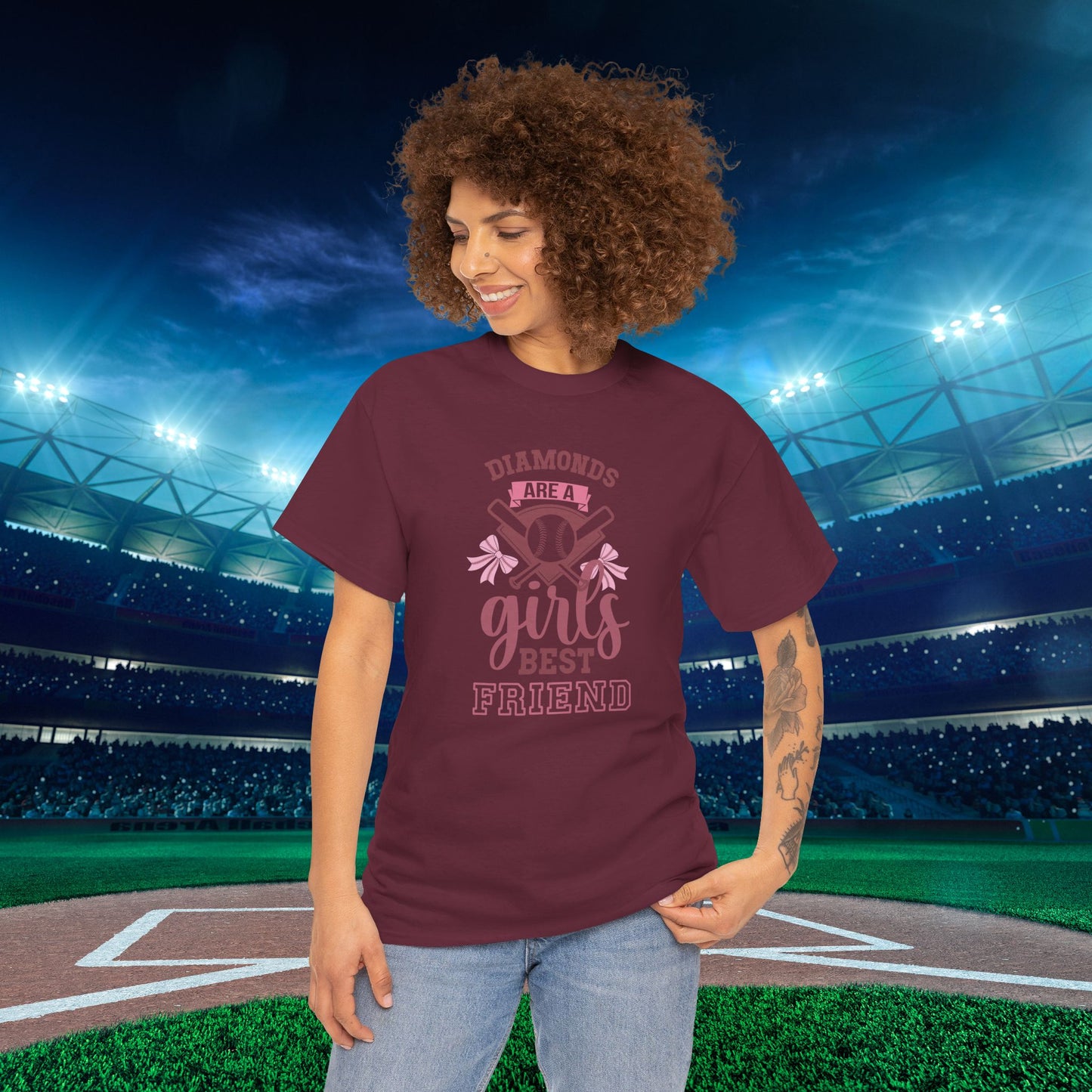 Diamonds Are a Girls Best Friend Baseball Coquette Bow Pink Graphic Sports Unisex T Shirt