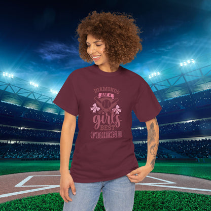 Diamonds Are a Girls Best Friend Baseball Coquette Bow Pink Graphic Sports Unisex T Shirt