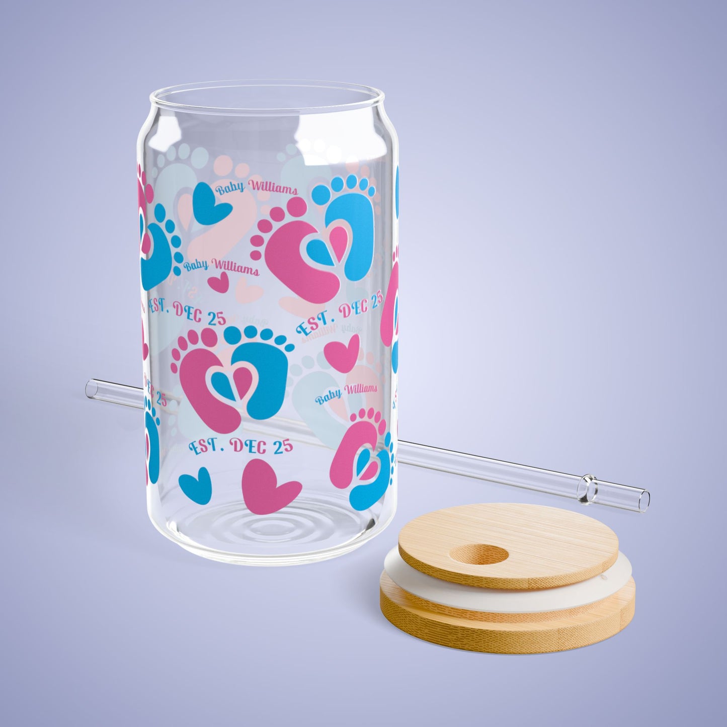 Pregnancy Announcement Gender Reveal Personalized Sipper Glass Bamboo Lid