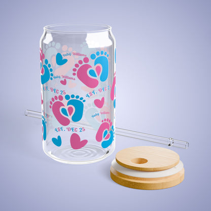 Pregnancy Announcement Gender Reveal Personalized Sipper Glass Bamboo Lid