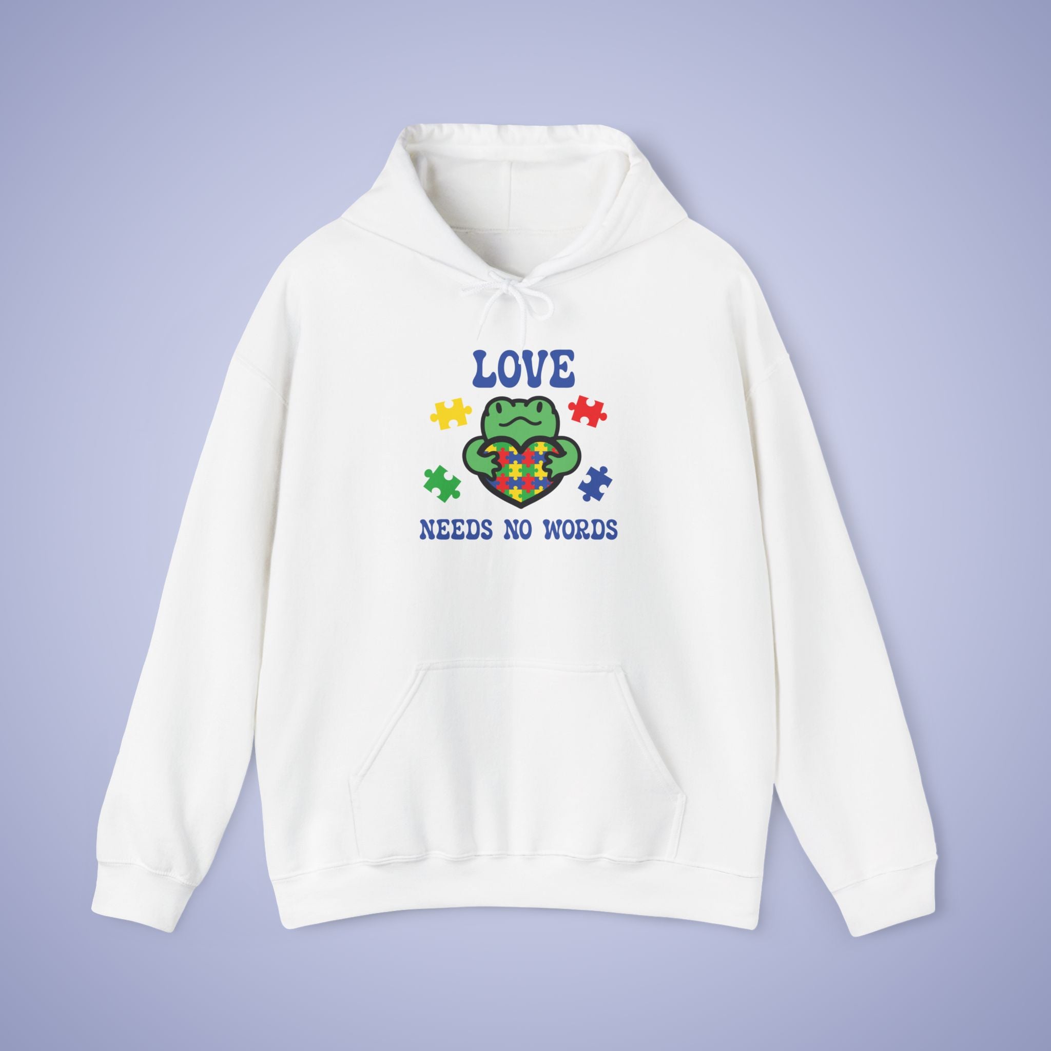 Love Needs No Words Frog Lover Graphic Autism Awareness Hoodie Unisex