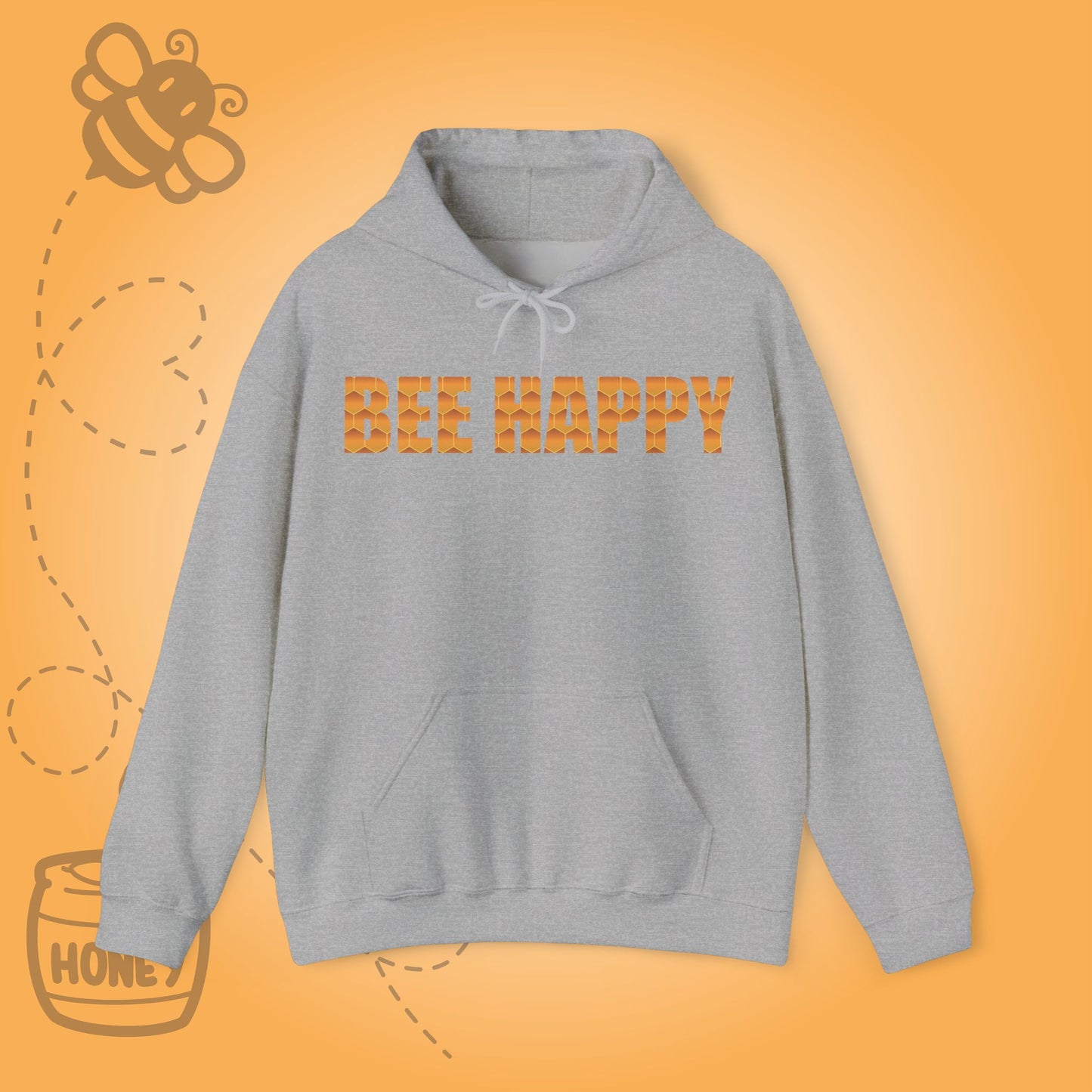 Bee Happy Sweet As Honey Honeycomb Word Art Design Hoodie Sweatshirt