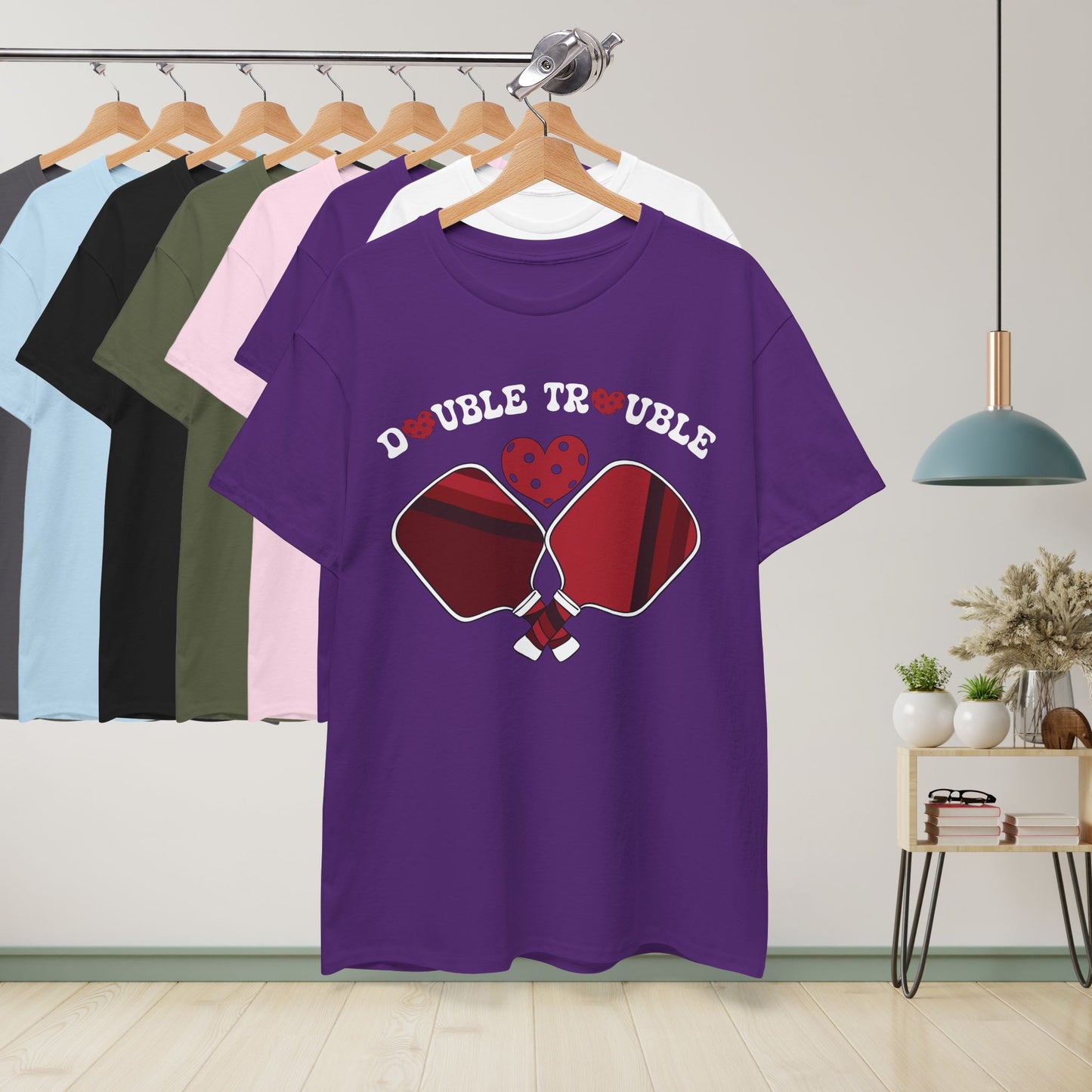 Double Trouble Pickleball T Shirt Retro Couple Matching Red Graphic Design