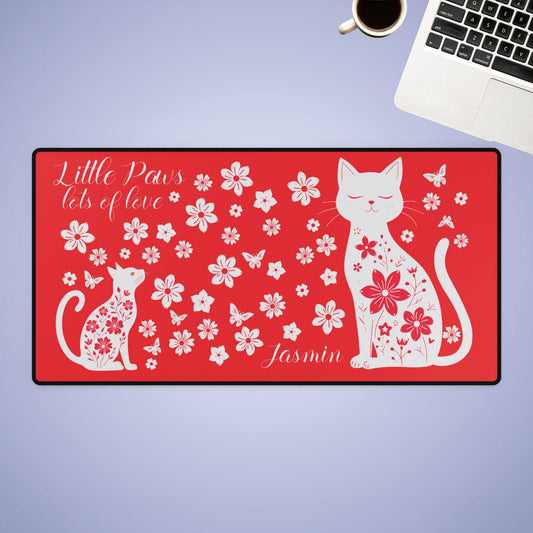 Little Paw Lots of Love Personalized Cat Desk Mat with Floral Design Mothers Day Gift