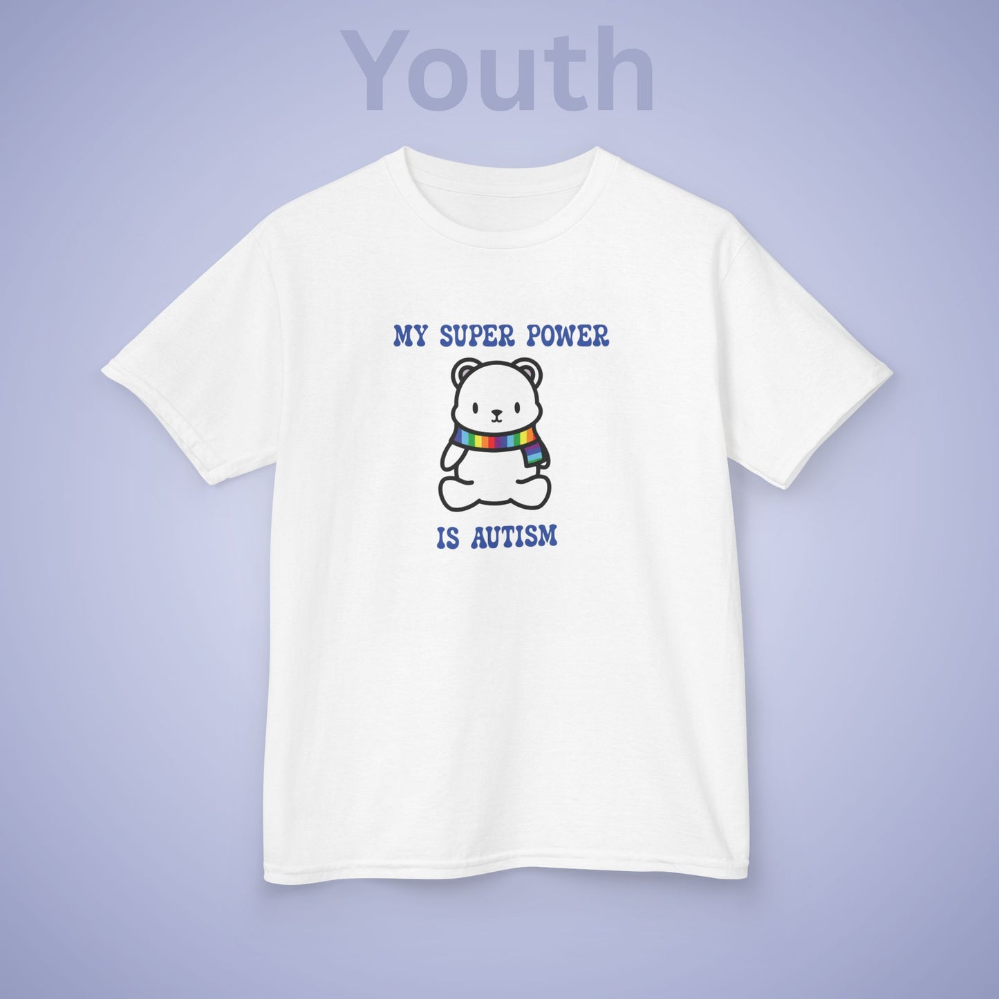 Polar Bear Autism is My Super Power Graphic Autism Awareness Cotton Youth T Shirt