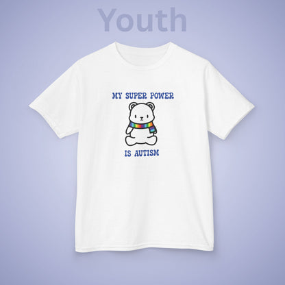 Polar Bear Autism is My Super Power Graphic Autism Awareness Cotton Youth T Shirt