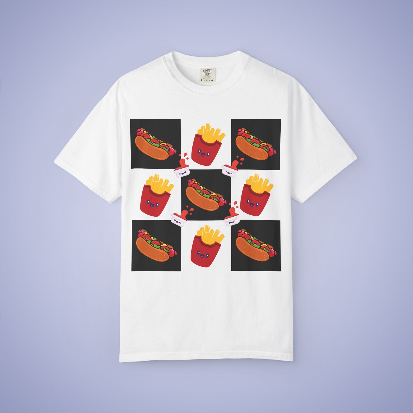 Hot Dog and Chips Lover Grid Art Comfort Colors T Shirt Unisex