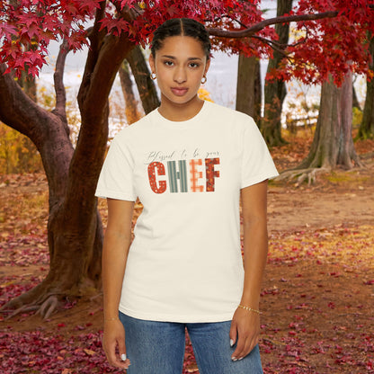 Blessed to be Your Chef White Thanksgiving Patterned Word Art Comfort T Shirt Unisex