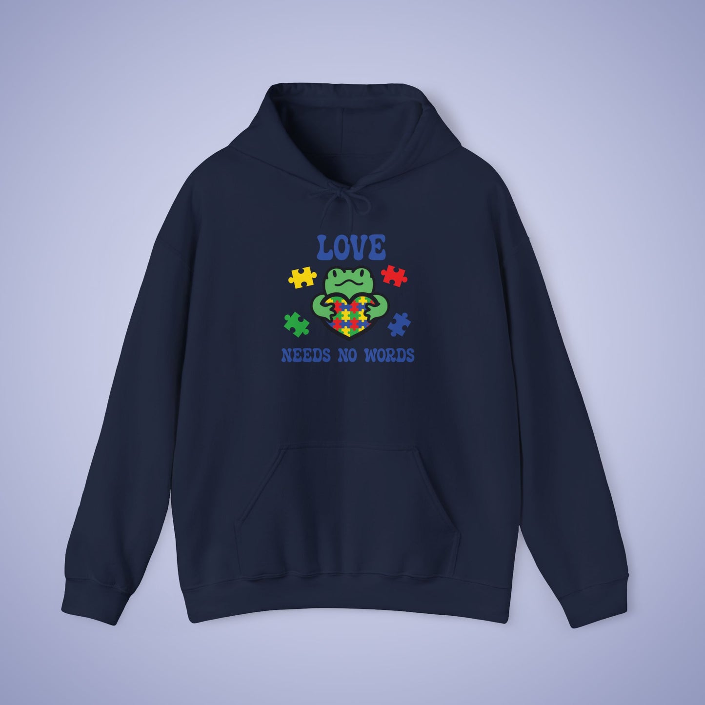 Love Needs No Words Frog Lover Graphic Autism Awareness Hoodie Unisex