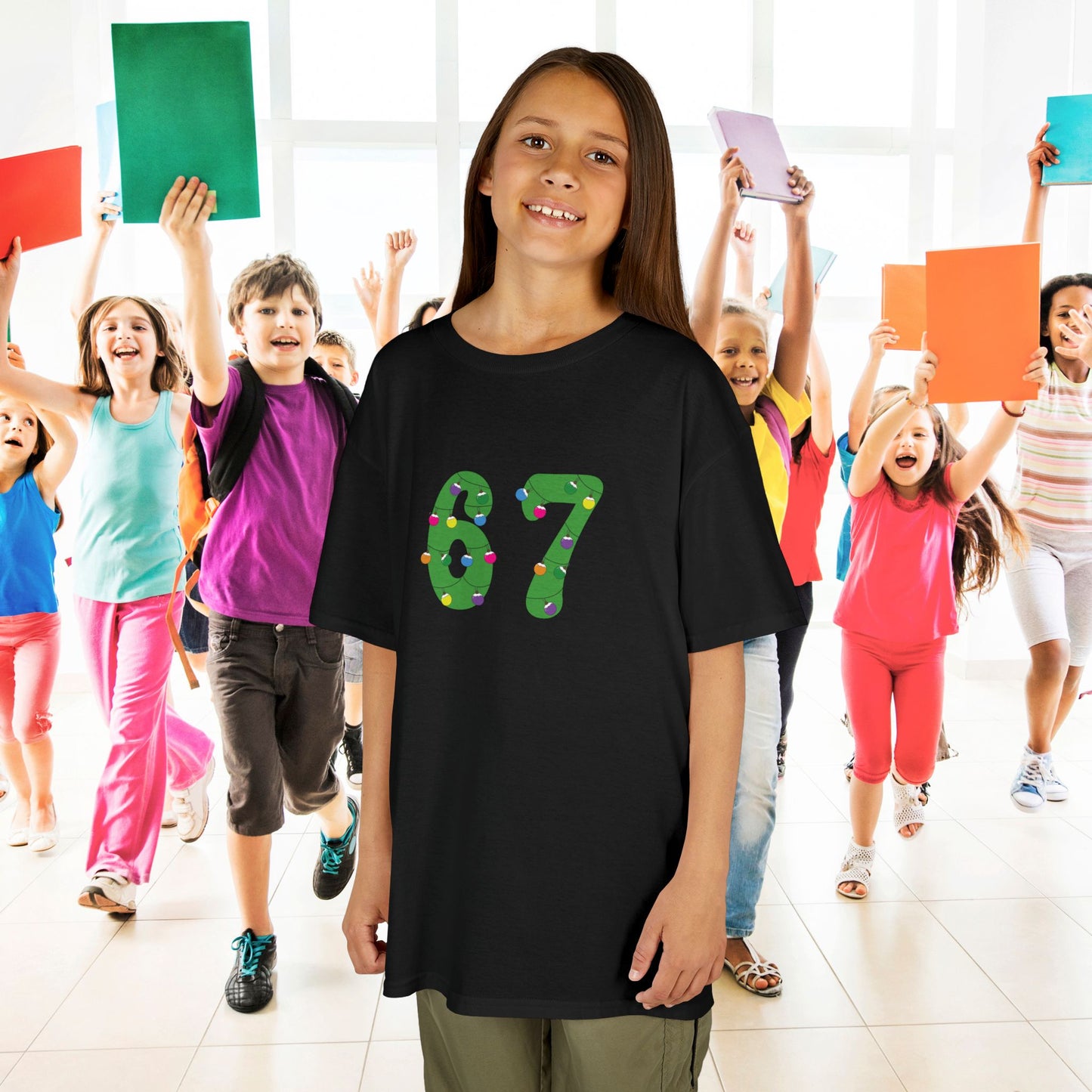 Christmas Lights Green 67 Tee Fun Trending Kids Cotton T Shirt Six Seven Youth