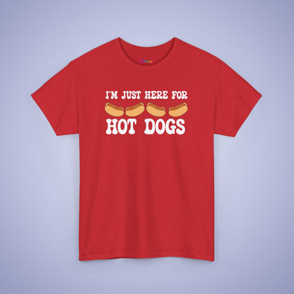 I'm Just Here for the Hot Dogs Funny Hot Dog T-Shirt | Hot Dog Lover Gift White
