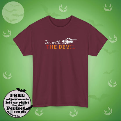 Im With THE DEVIL Couple Matching T-Shirt | Skeleton Halloween Design