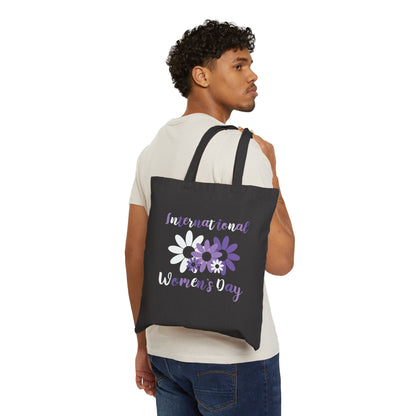 International  Womens Day Daisy Black Cotton Canvas Tote Bag
