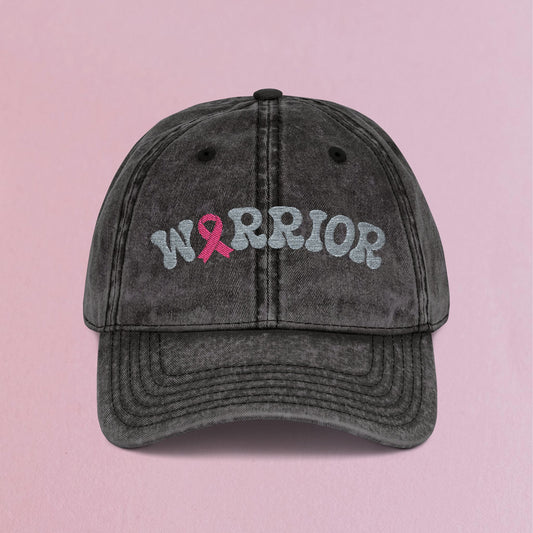 Warrior Embroidered Breast Cancer Awareness Unisex Distressed Cap Gift Black