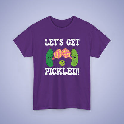 Lets Get Pickled Funny Alcohol Drinking Pickleball T Shirt White Graphic Design