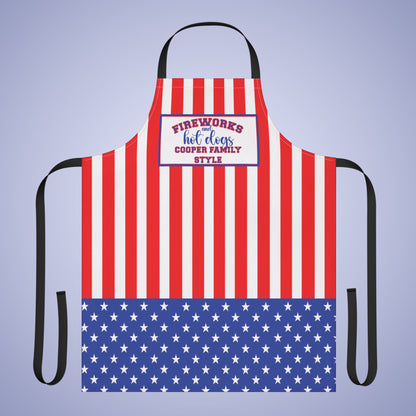 Fireworks and Hot Dogs Personalized Patriotic July 4th Home Decor Kitchen Apron USA Flag