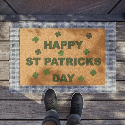 Happy St. Patrick's Day Doormat - Festive Green Clover Welcome Mat