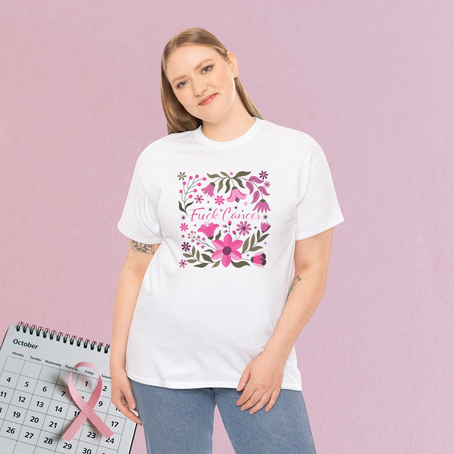 Fuck Cancer Pink Boho Floral Breast Cancer Awareness Unisex T Shirt
