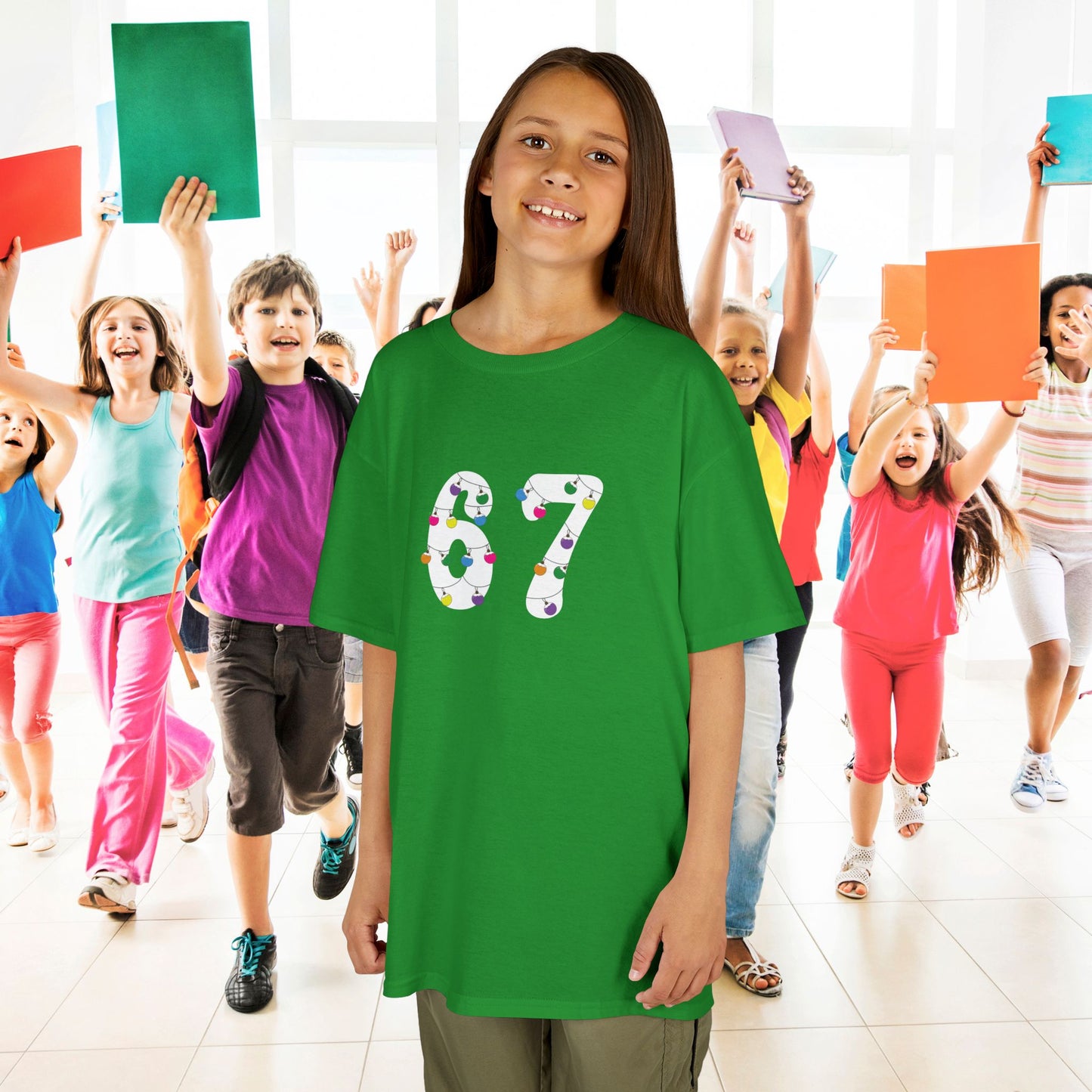 Christmas Lights White 67 Tee Fun Trending Kids Cotton T Shirt Six Seven Youth