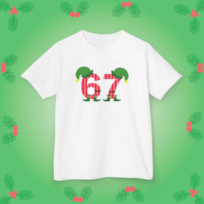 Elf Patterned Text Christmas 67 Tee Fun Trending Kids Cotton T Shirt Six Seven Youth