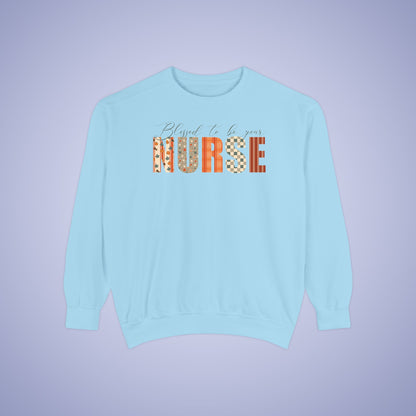 Blessed to be Your Nurse White Thanksgiving Patterned Word Art Comfort Sweatshirt Unisex