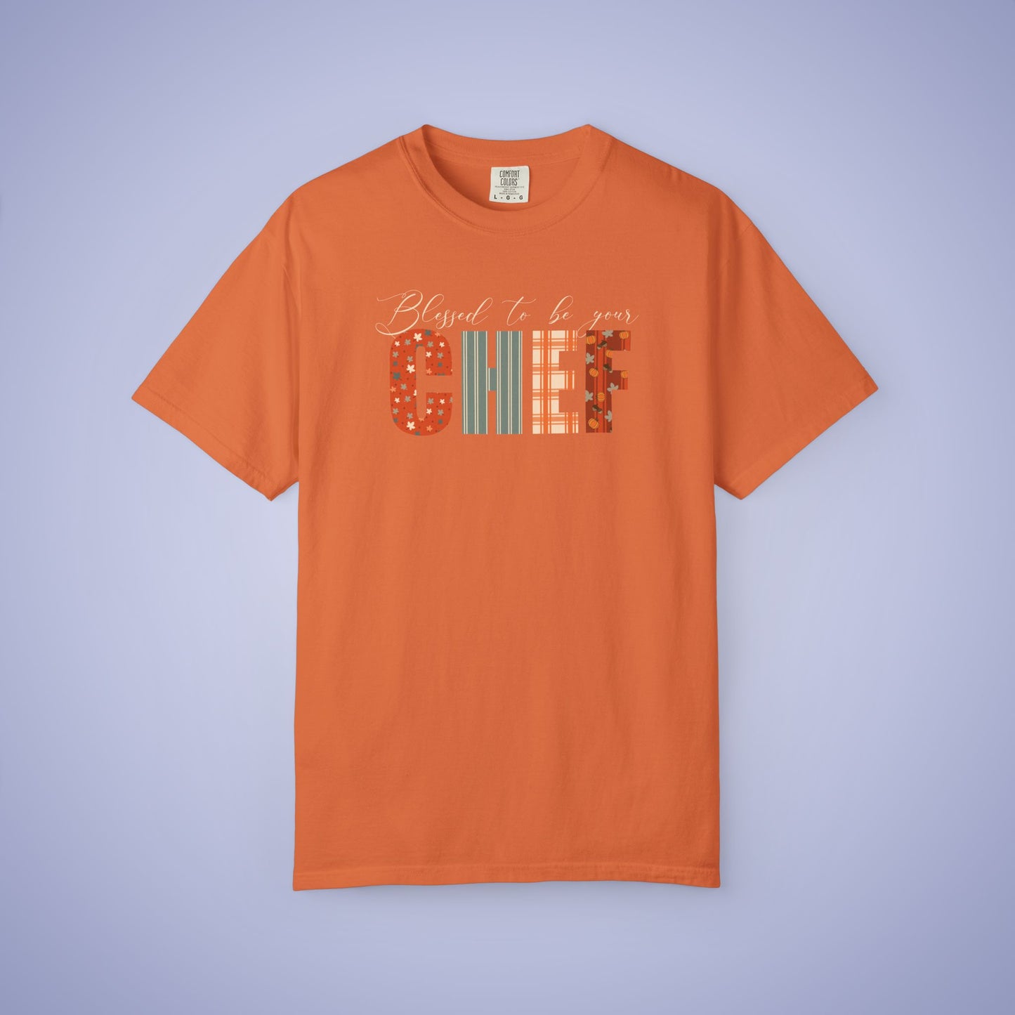 Blessed to be Your Chef Black Thanksgiving Patterned Word Art Comfort T Shirt Unisex