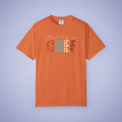 Blessed to be Your Chef Black Thanksgiving Patterned Word Art Comfort T Shirt Unisex