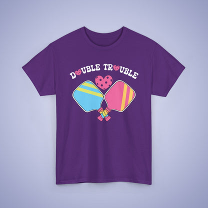 Double Trouble Pickleball T Shirt Retro Couple Matching Pink and Purple Graphic Design