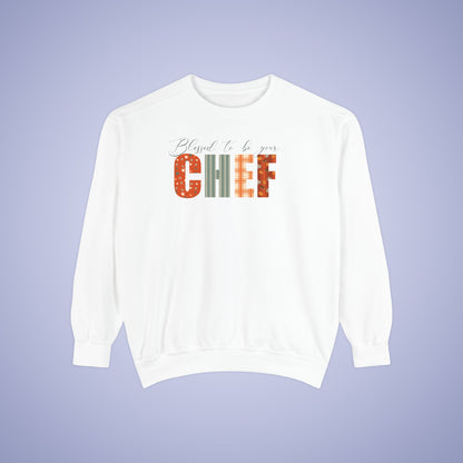 Blessed to be Your Chef White Thanksgiving Patterned Word Art Comfort Sweatshirt Unisex