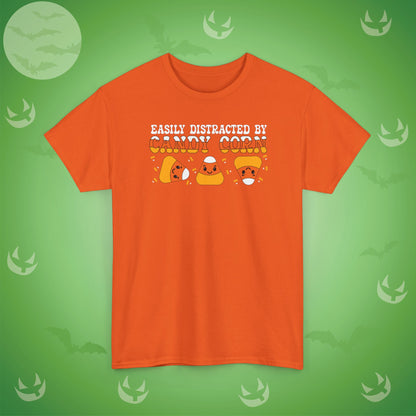 Easily Distracted By Candy Corn White Halloween Candy Unisex T Shirt