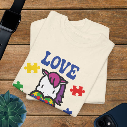 Unicorn Puzzle Heart Graphic Love Needs No Words Autism Awareness Unisex T Shirt