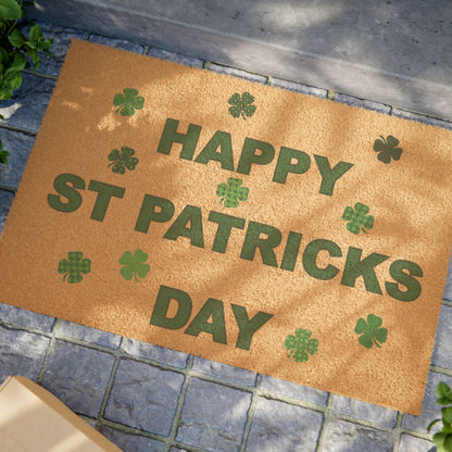 Happy St. Patrick's Day Doormat - Festive Green Clover Welcome Mat