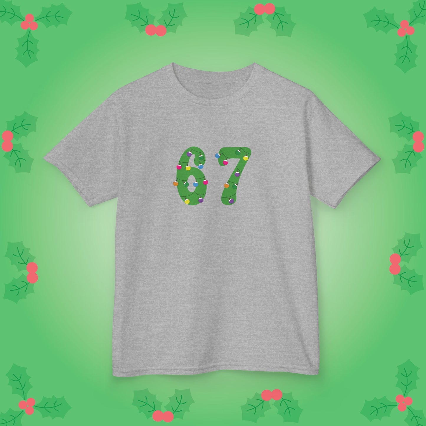 Christmas Lights Green 67 Tee Fun Trending Kids Cotton T Shirt Six Seven Youth