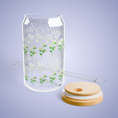 April Birthday DaisyFloral Personalized Sipper Glass Bamboo Lid