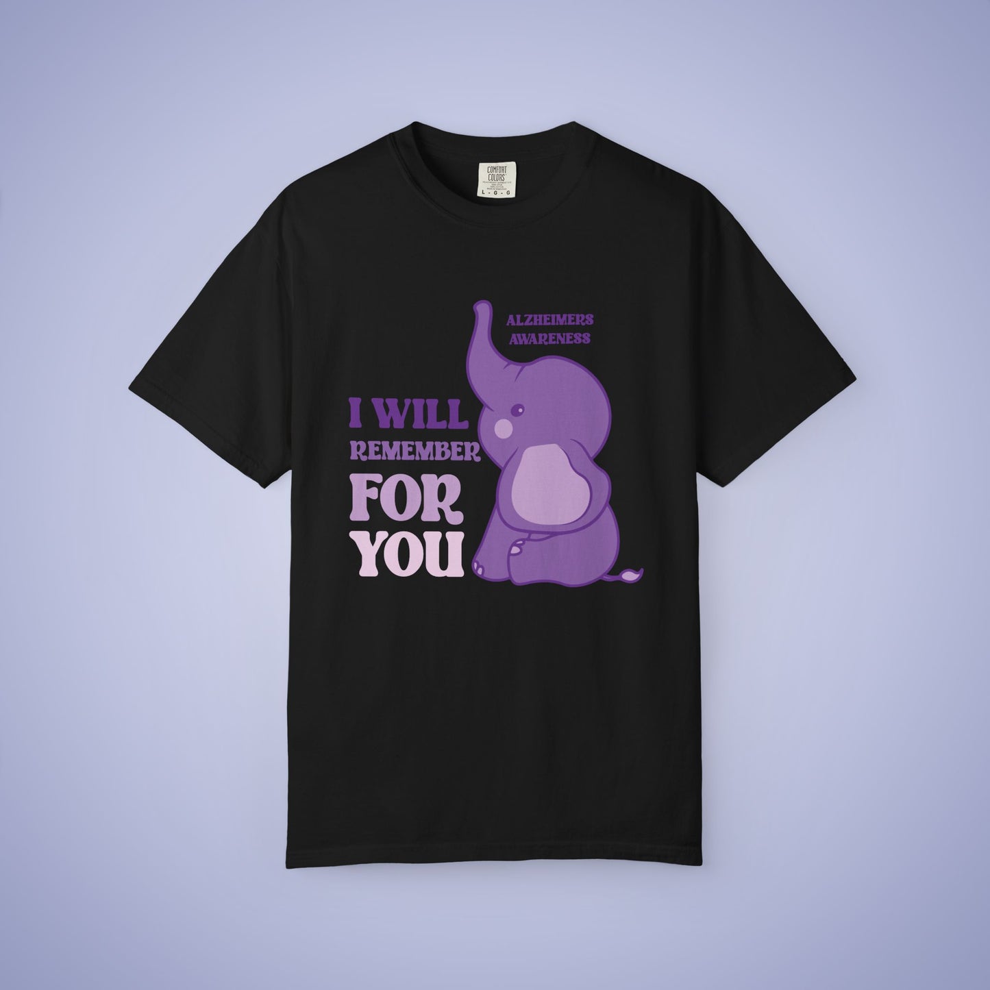 I Will Remember For You Purple Elephant Alzheimers Awareness Comfort Colors T Shirt Unisex