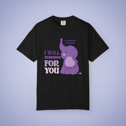 I Will Remember For You Purple Elephant Alzheimers Awareness Comfort Colors T Shirt Unisex