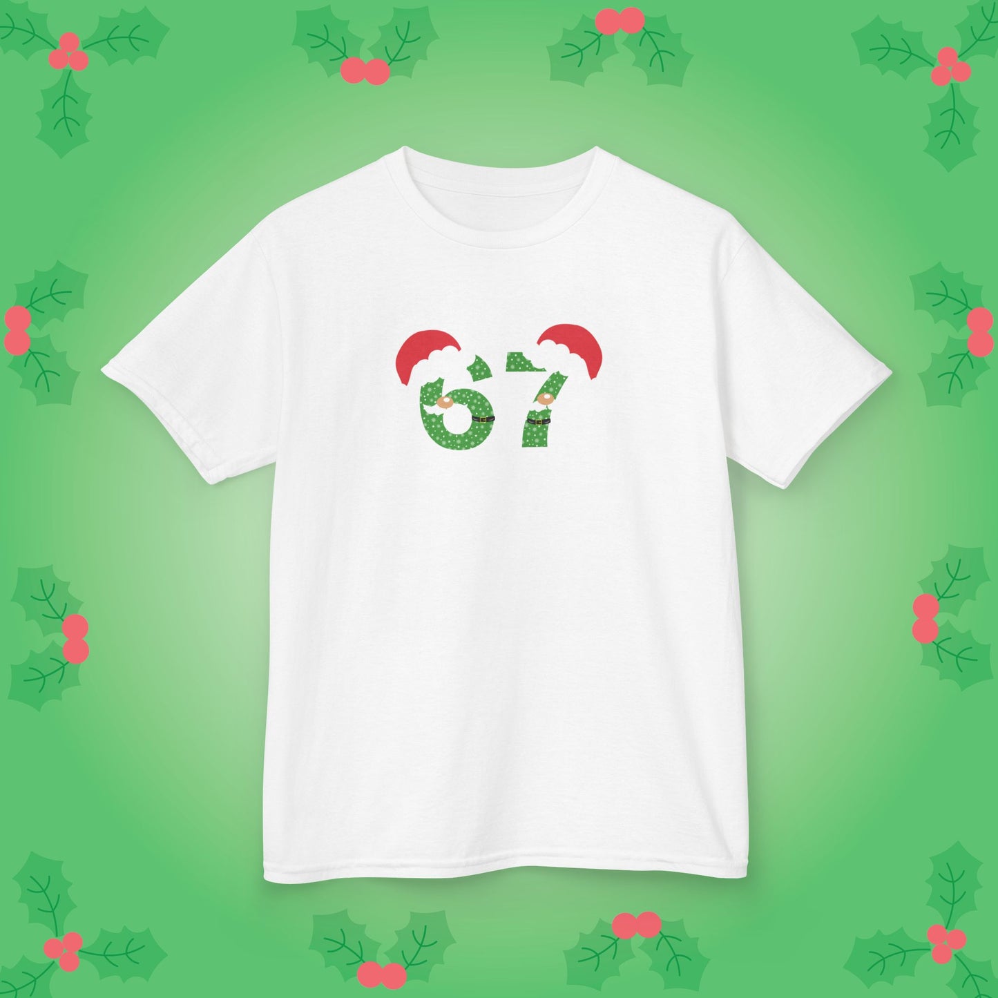 Santa Patterned Text Christmas 67 Tee Fun Trending Kids Cotton T Shirt Six Seven Youth