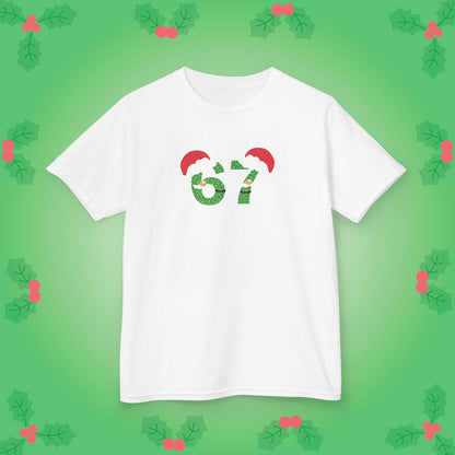 Santa Patterned Text Christmas 67 Tee Fun Trending Kids Cotton T Shirt Six Seven Youth