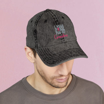 I Wear Pink for my Loved One Personalized Embroidered Breast Cancer Awareness Unisex Distressed Cap Gift Black