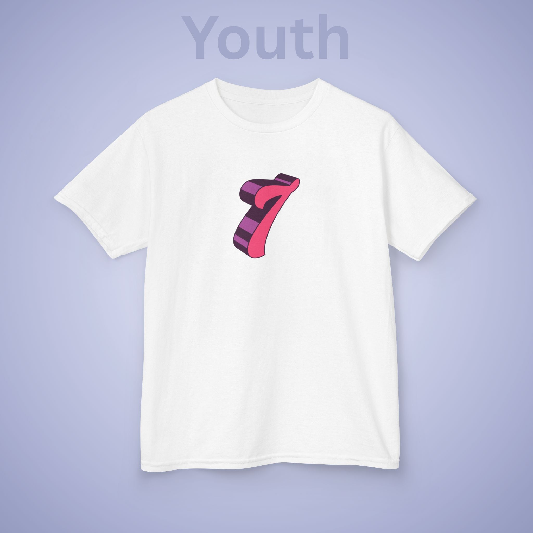 Pink Word Art 7 Tee Fun Trending Kids Cotton T Shirt Six Seven Youth